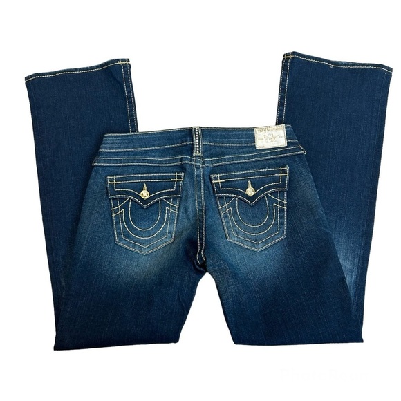 TRUE Religion gold Crystal rhinestone blue wash bootcut denim jeans Sz 29 - Picture 1 of 16